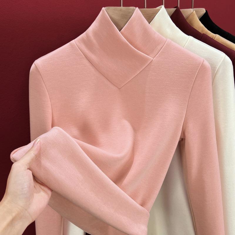 

Двусторонняя бархатная термо-базовая рубашка женский топ осень и зима облегающая и тонкая внутренняя шелковая с длинным рукавом женская XXXL розовый