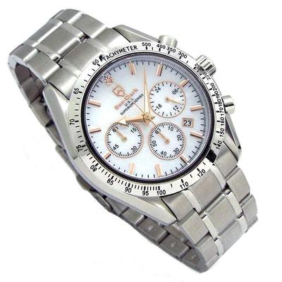 Dan Clark Herreur med Tachymeter Kronograf med Japansk Urværk, Safirglas, Naturlig Hvid Perlemorsskive, Hudvenligt Rustfrit Stål, Vand
