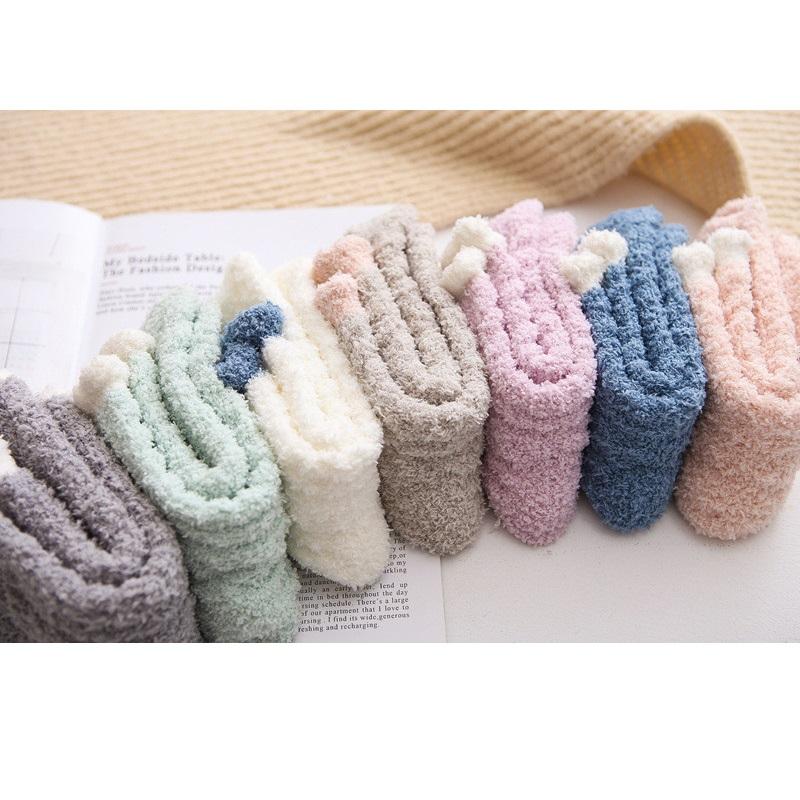 7 Pairs Solid Color Autumn Winter Coral Velvet Pink Socks Women Warm Thickened Sleep Floor Socks for Ladies