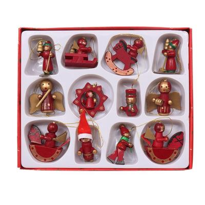 12pcs Ornaments Handmade Christmas Tree Hanging Pendants Wooden Reusable Christmas Puppet Mini Santa Claus Pendant New Year