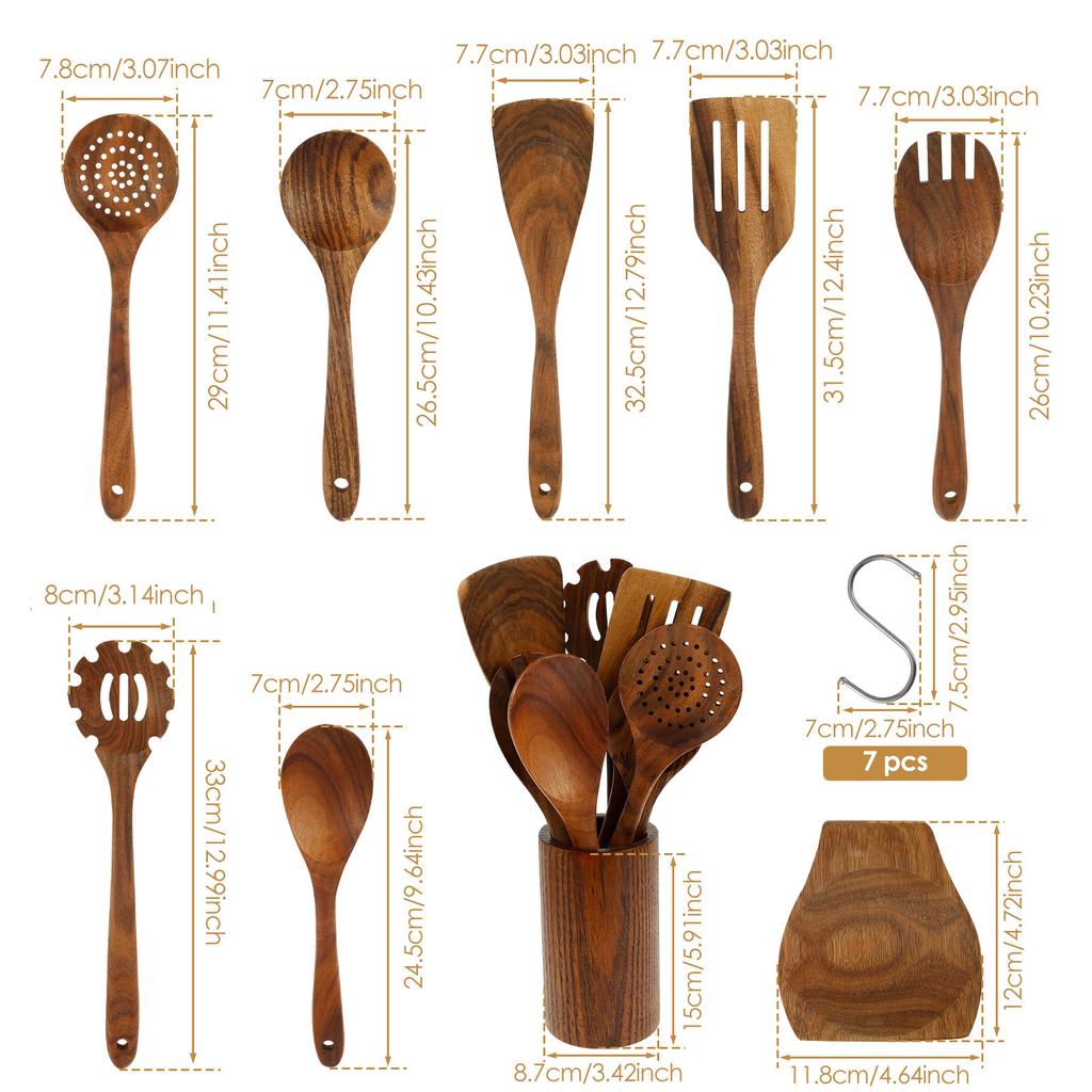 Wood Utensil Set Kitchen Cooking Utensil Set Practical Cookware Kit for Home Everyday Use Wood Spatula Soup Spoon Cooking Tool