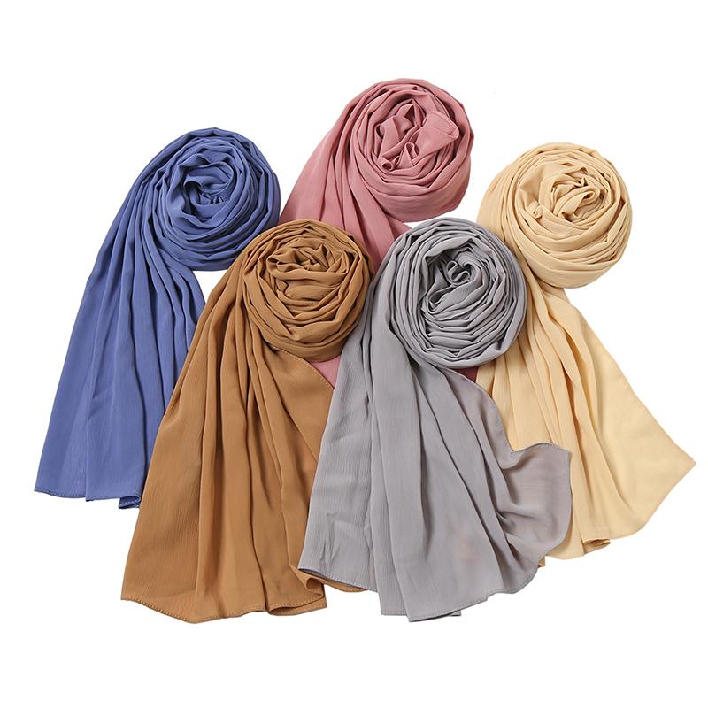 High Quantity Georgette Crepe Hijabs Crinkle Chiffon Scarf Women Muslim Headscarf Fashion Long Shawls Headband 180*70Cm