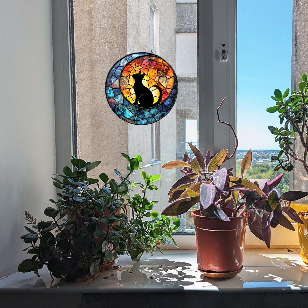 Fun-JD056 Creative Circular Black Cat Balcony Glass Window Home Decoration Electrostatic Uv Window Sticker