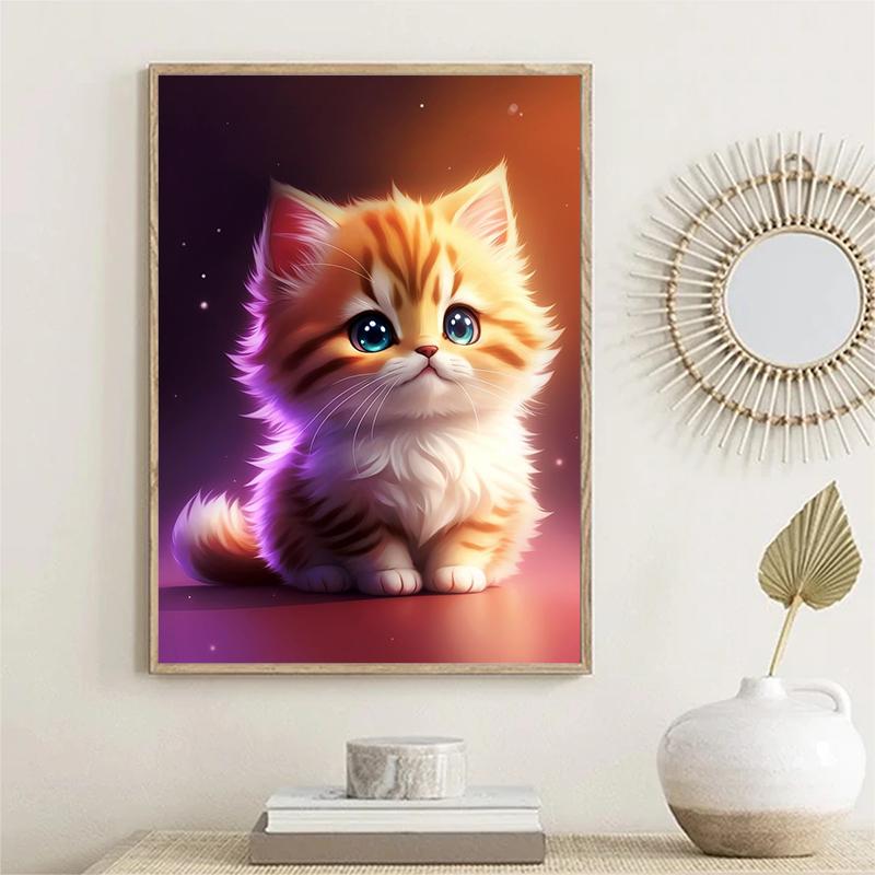 Lovely Glowing Kitten Canvas Poster Cute Cat Wall Art Picture for Living Room Bedroom Playroom Club Bar Modern Home Decor Gift