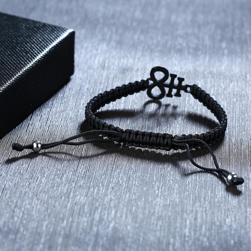 Charm Braided Bracelet Seal Of Lucifer Handmade Wave Black Adjustable Male Wrist Brazelet