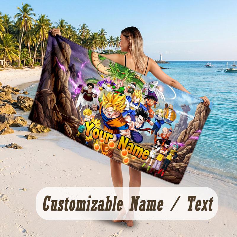 Custom Name Large Beach Towel,Dragon Ball Quick Absorbent Towel For Outdoor Travel Poolside