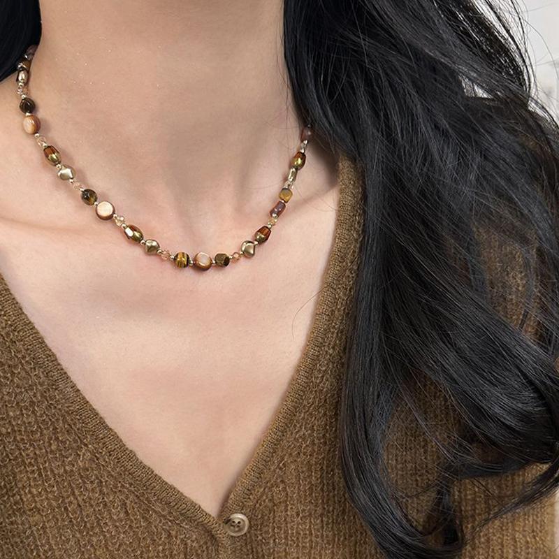 Vintage Braune Natürliche Tigerauge Stein Choker Halskette Für Frauen Trendige Handgemachte Perlenkette Schmuck Geschenk
