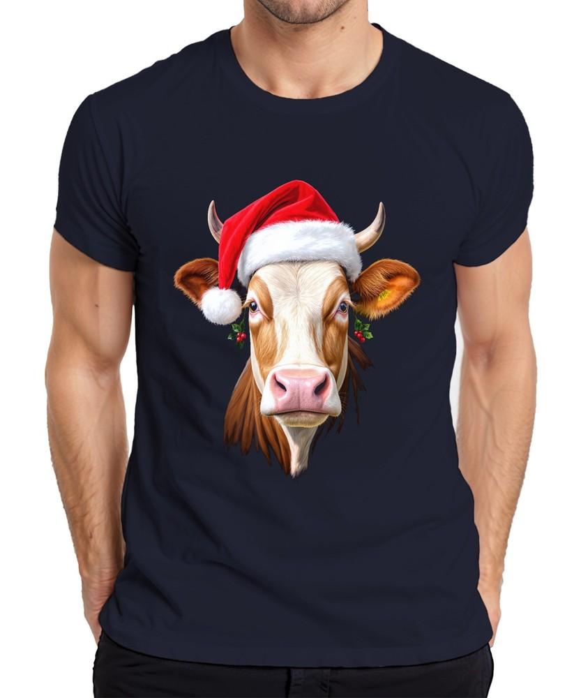 Christmas Cow Santa Hat Farm Gift Cute Funny Unisexs TShirt S