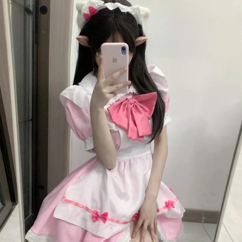 Japanse Zachte Meisjes Dienstmeisje Cosplay Kostuum Dames Grote Maat Gotische Lolita Prinses Roze Jurk Zoete Strik Love Live Cosplay Uniform M roze