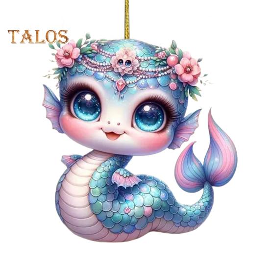 

Подвеска в виде змеи-русалки, акриловое плоское украшение для автомобиля на Рождество, подвесная подвеска на елку, милый мультяшный подарок для влюбленных русалок на Рождество Snake
