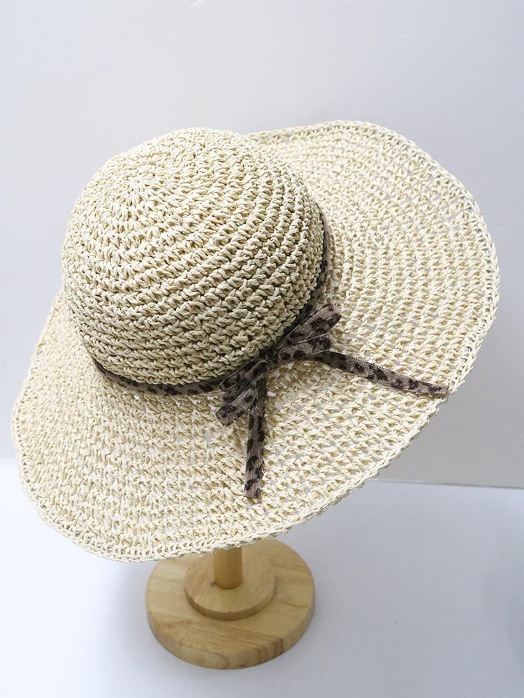 Ladies' Summer Solid Color Hollow Out Large Brim Beach Sun Hat, Pure Straw Crochet Sun Hat Suitable For Hiking