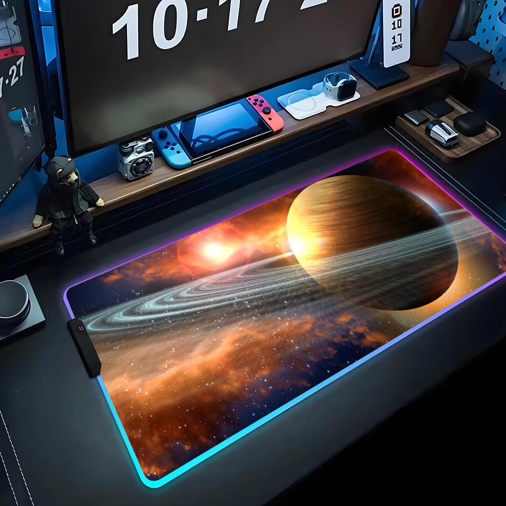 saturn Mouse Pad RGB Gaming Mousepad Big LED Pad PC Desk Mat Luminous Mouse Pad Large Keyboard Mats Table Rug With Backlit