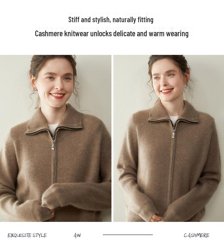 Women's Petite Cashmere Zip-Up Cardigan Sweater - Autumn/Winter Knitwear Collection