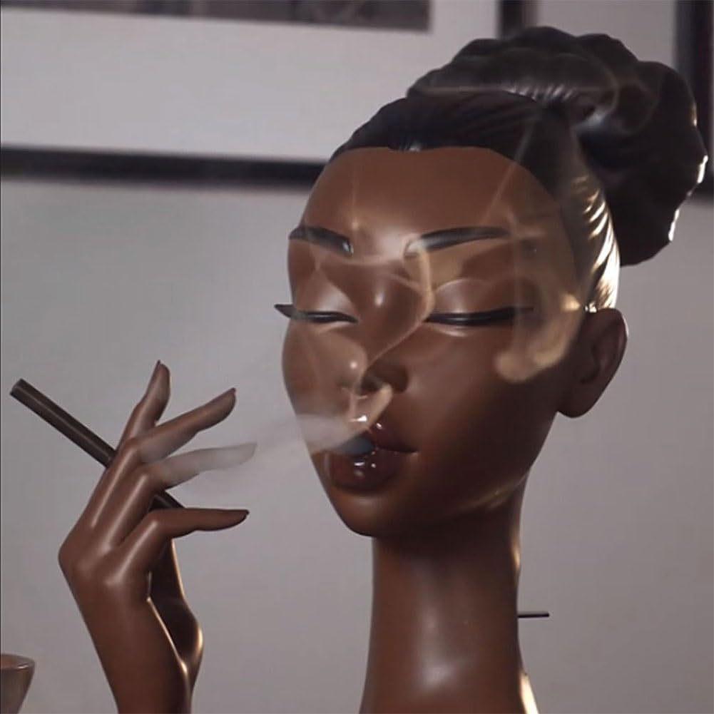 Schwarze Dame Raucher Harz Handwerk Kreative Schreibtisch Dekoration Charakter Skulptur Schwarzer Räuchergefäß Büro Dekoration