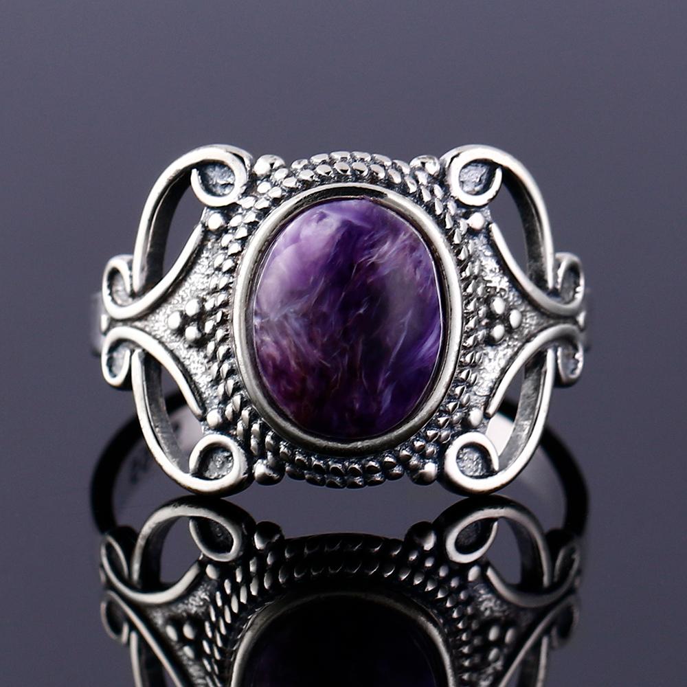 Nasiya Bohemia Style 8x10MM Oval Purple Charoite Rings For Women CopperColor Ring Fine Jewelry For Anniversary Party Gift