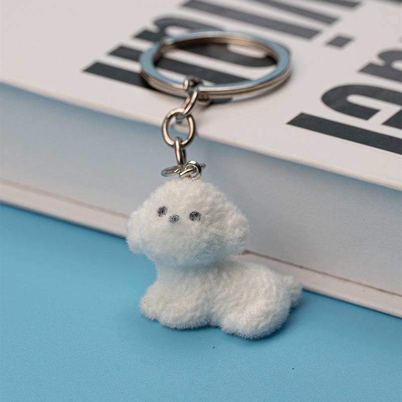 Adorable 3D Puppy Resin Flocked Keychain Pendant & Bag Charm