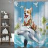 Riding Dolphin Corgi Ocean Coconut Tree Shower Curtain, Bathroom Decorative Shower Curtain, Waterproof Shower Curtain with Hooks