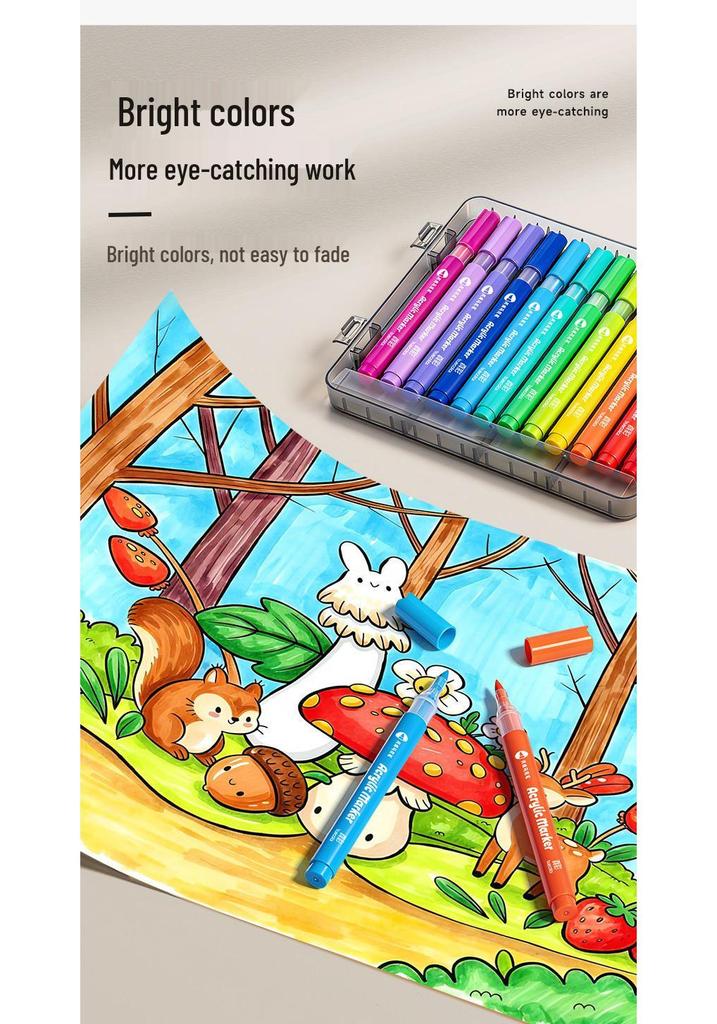 Washable Soft-Tip Acrylic Markers for Elementary Art - True Color & Stackable