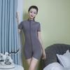 Short sleeved double head zipper open crotch jumpsuit perspective shorts Sexy lingerie Pajamas Yoga Fitness Excluding stockings
