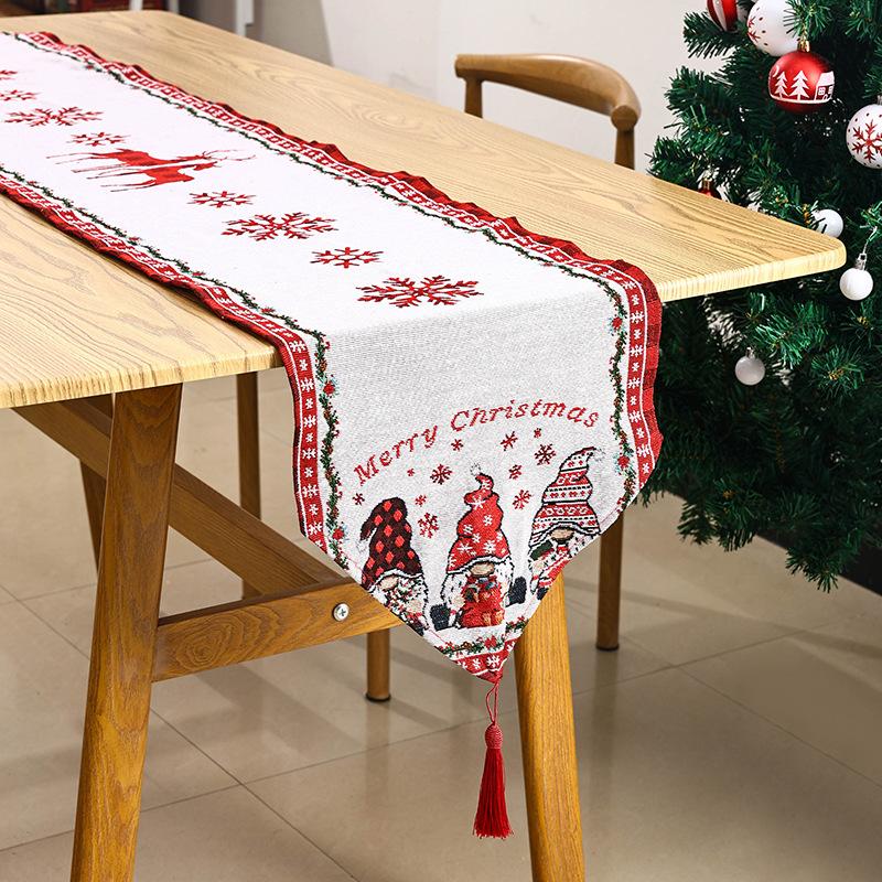New kitchen table decoration props knitted fabric tassel Santa Claus table runner insulation mat cartoon tablecloth