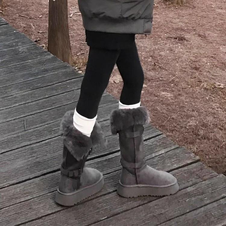 Large Size~ Thick-soled Gray Snow Boots Women's Winter Thickened Velvet Heightening Buckle Long Snow Cotton Shoes