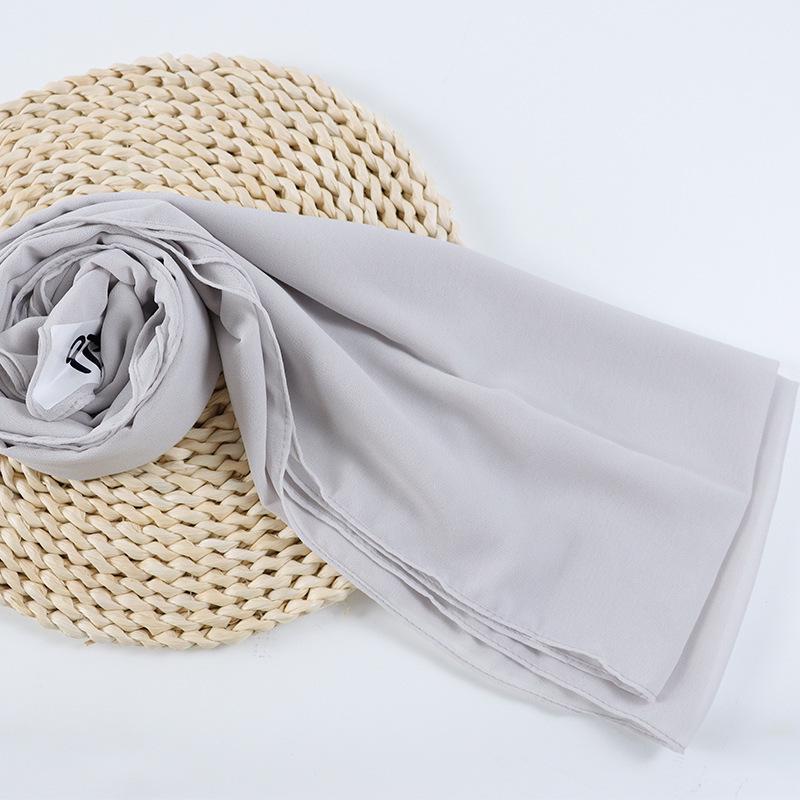 Damen einfarbiger Perlen-Chiffon-Bubbleschal, langer Seiden-Kopfschal, 70x180cm, nahöstlicher Stil