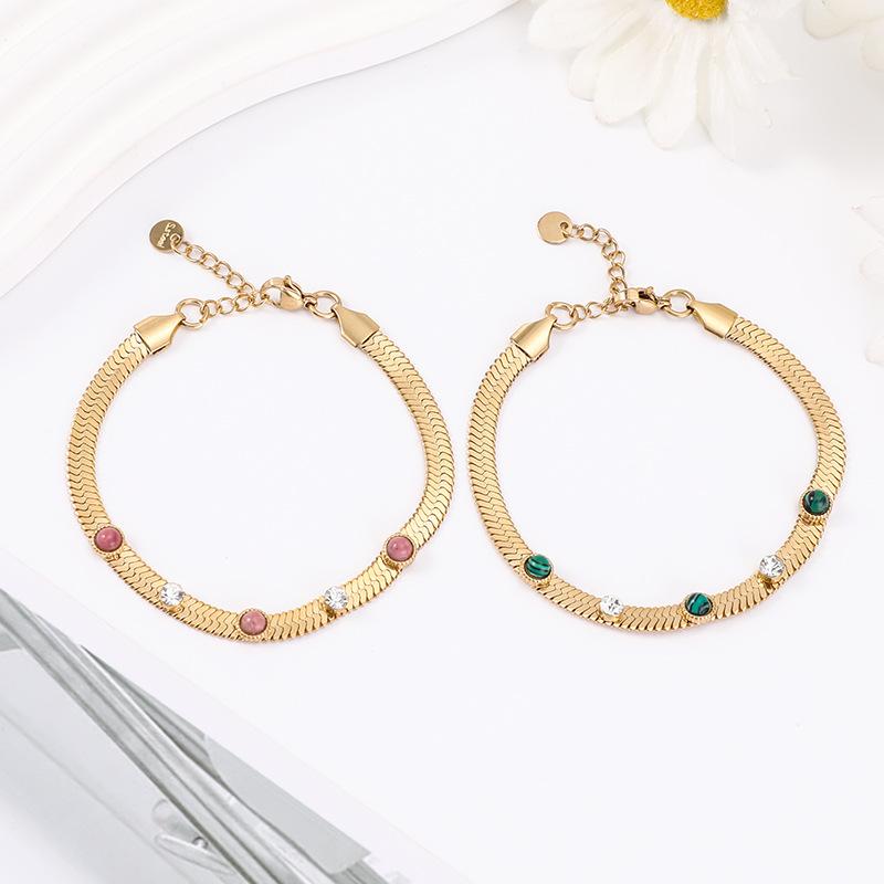 Trendy Elegant Colorful Natural Stone Rhinestone Versatile Stainless Steel Bracelet Jewelry