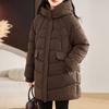 Womens Hooded Mid-Length Cotton Puffer Coat Loose Fit Removable Hood Casual Winter Jacket Black Red Coffee Khaki