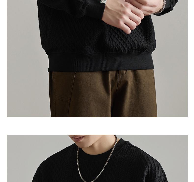 Retro Trendy Textured Jacquard Round Neck Sweatshirt for Men - Loose Fit, Plus Size Friendly, Casual Long Sleeve Top