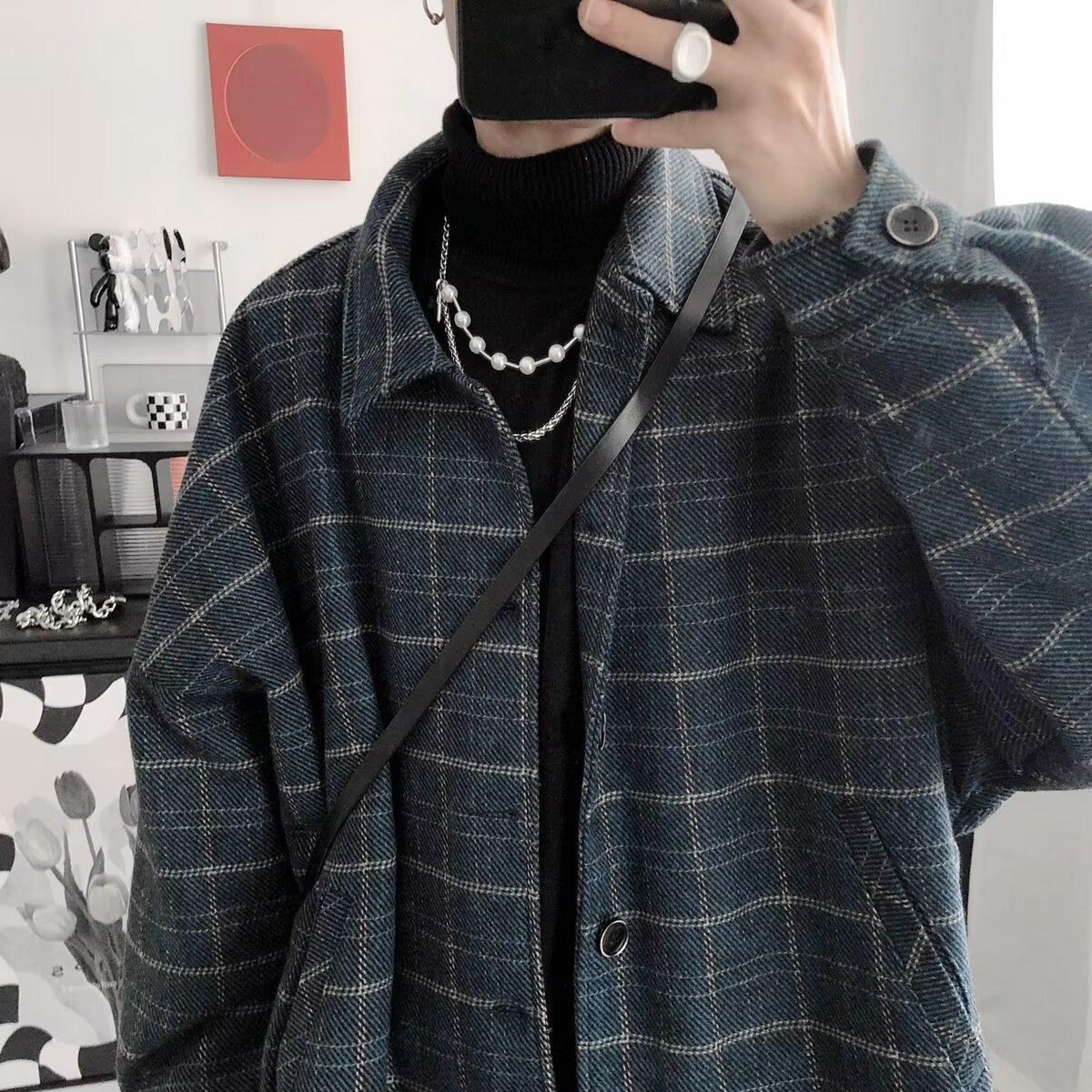 Men s Retro Corduroy Color Block Plaid Jacket - Spring & Autumn Collection 3XL синий