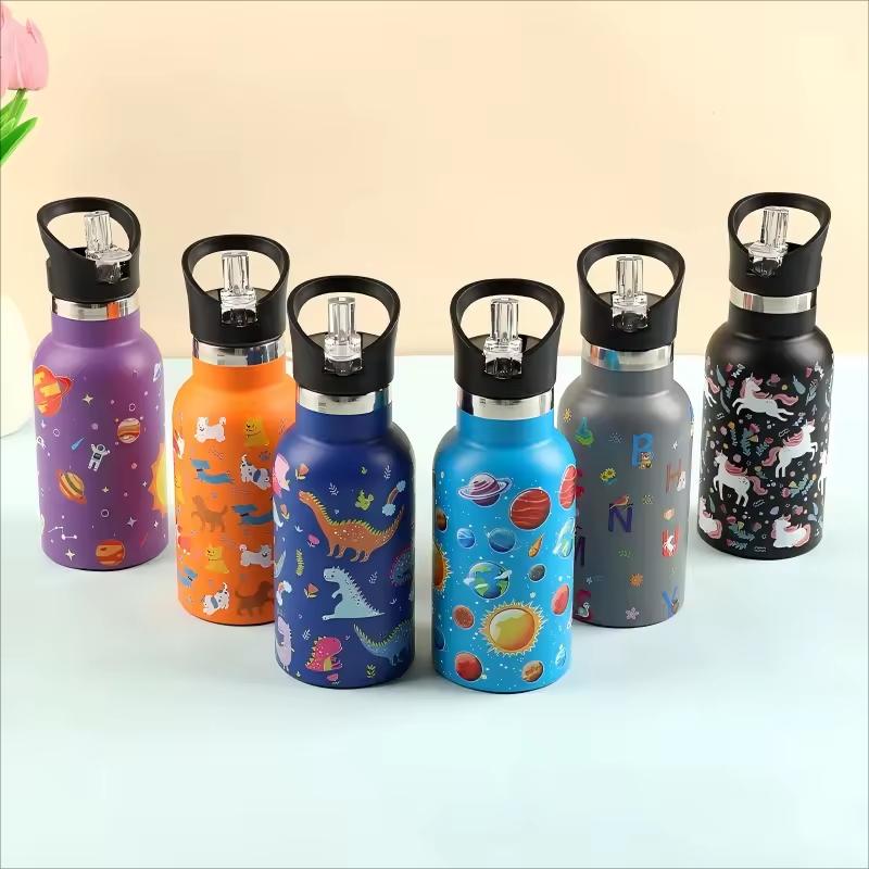 Stainless Steel Double-Wall 12 Oz 350 Ml Insulated Water Bottle Kids School Flasks with Modern Design Handgrip Travel Thermos