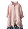 European & American Women's Cotton-Linen Ruffled Short-Sleeve Shirt