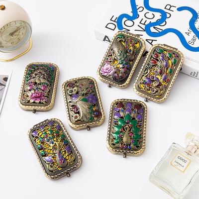 Metal Retro Portable Small Mirror Pocket Folding Double-sided Women's Makeup Mirror Rectangular Mirror Dressing Gift