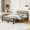 Bed Frame 140x190 cm made of Metal & Wood – Stable Single Bed with Slatted Frame & Storage, Guest Bed/Youth Bed