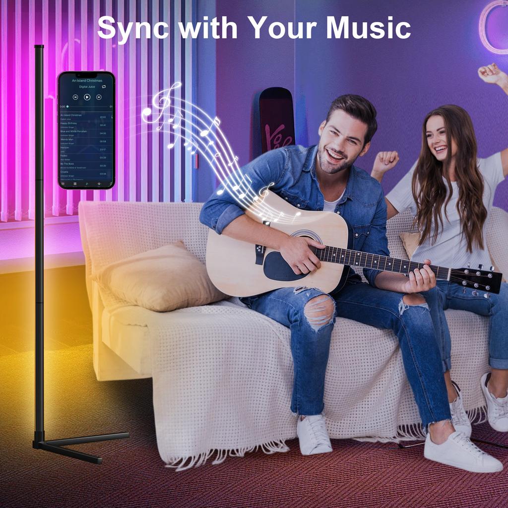 RGB Smart Tuya Corner Floor Lamp with App and Remote Control LED Modern Mood Lighting Standing Floor Lamp for Gaming Living Room