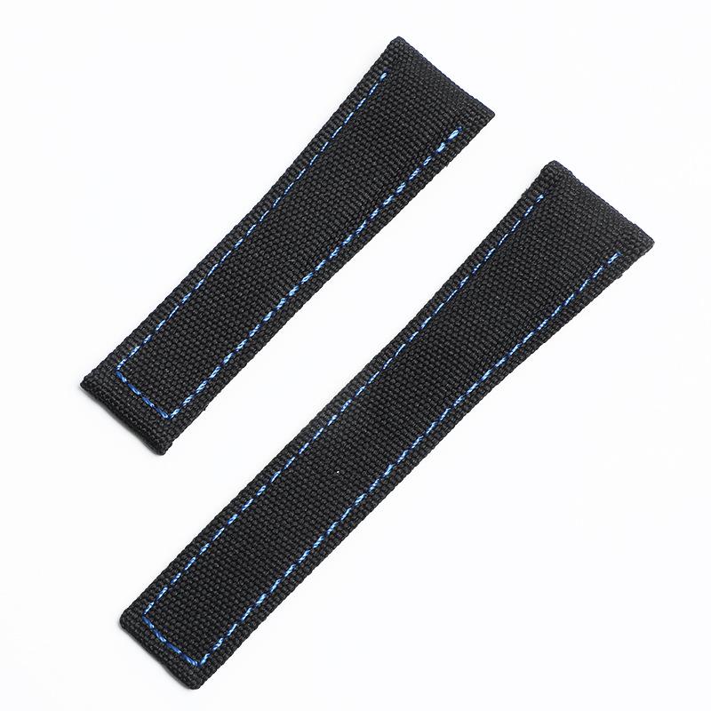HY Hao Ya Men's Genuine Leather & Nylon Canvas Watch Strap with Velcro Closure, Available In 20mm and 22mm Sizes.