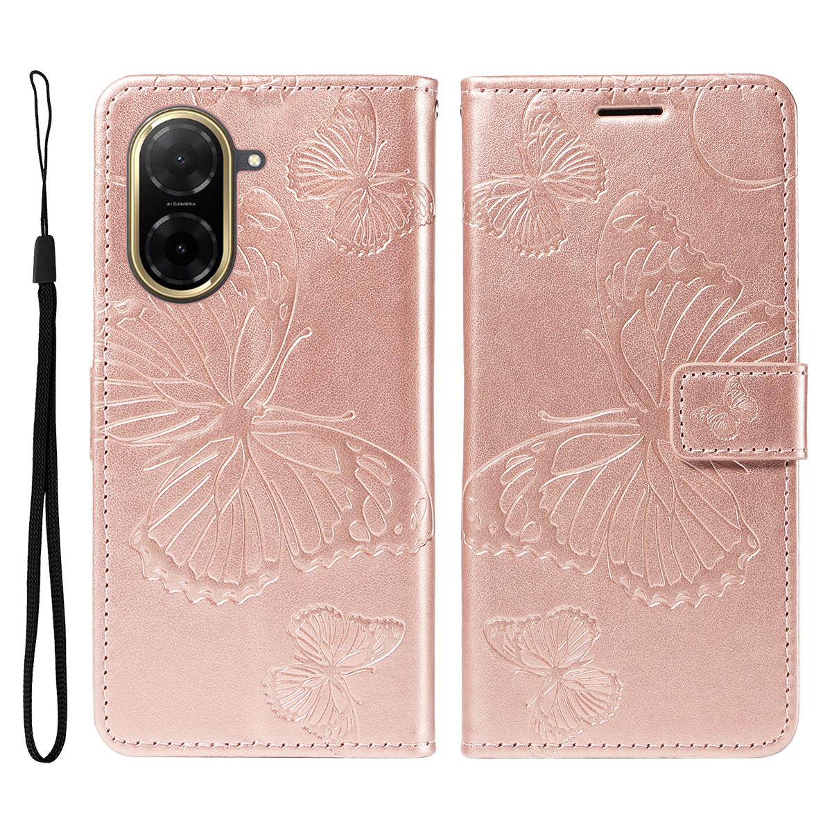 

Для Xiaomi Poco C71 4G/Xiaomi Redmi A5 4G (171,7*77,8*8,3 мм) Чехол-кошелек Кожаный чехол для телефона с цветочным тиснением и бабочками Подставка Rose Gold