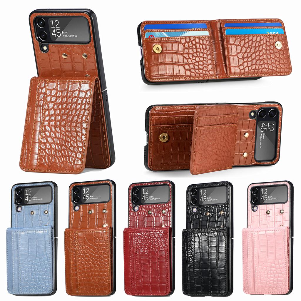 Business Full Protection Crocodile Leather Case For Samsung Galaxy Z Flip4 Flip 4 Zflip4 5g Card Pocket Cell Phone Cover