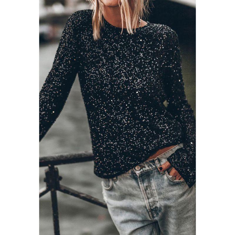Party Glitter Nightclub Top Party Sequins Long sleeve round Neck Shirts Nightclub Personality Top