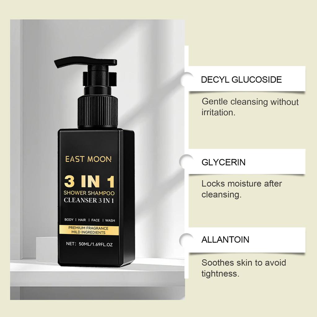 Men's Triple-Action Shower Shampoo 50ml Per Bottle, with Premium Perfume Formula, Deep Cleansing, Long-lasting Fragrance, Instantly Cleanses