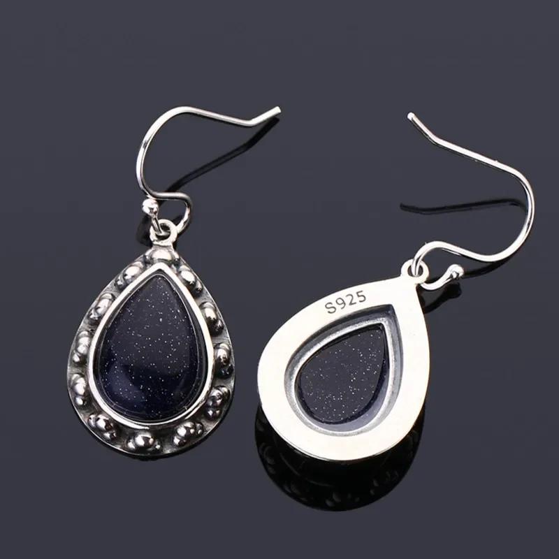 S Srebrny Kolczyk Kropla Vintage Kolczyki z Niebieskim Piaskowcem dla Kobiet Kamień Księżycowy Prezent na Imprezę Zaręczyny Rocznicę