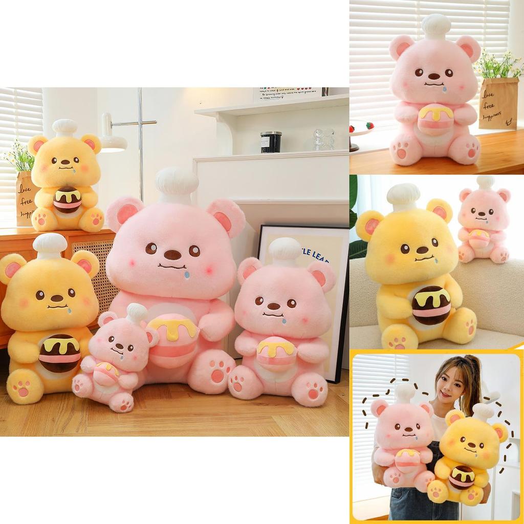 Adorable Chef Bear Plush Toy In Yellow And Pink Soft Material For Kids Birthday Gifts