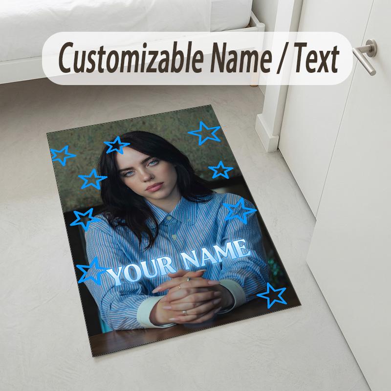 Personalized Crystal Velvet Carpet,Billie Eilish Custom Printed Name, Plush Area Rug For Home Indoor Decor