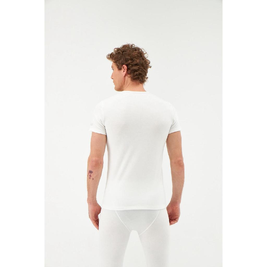 Ecru Crew Neck Short Sleeve Men's Top Thermal Underwear