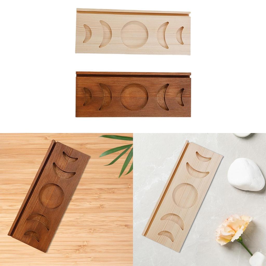 Tarot Card Holder Crystal Organizer Moon Tray Wood Candlestick Card Stand Moon