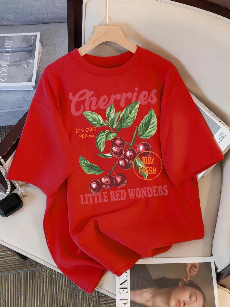 Cherries Fresh Little Red Wonders Design Women T-Shirt Casual T Shirts Hip Hop Female Sportswear Summer Soft Top