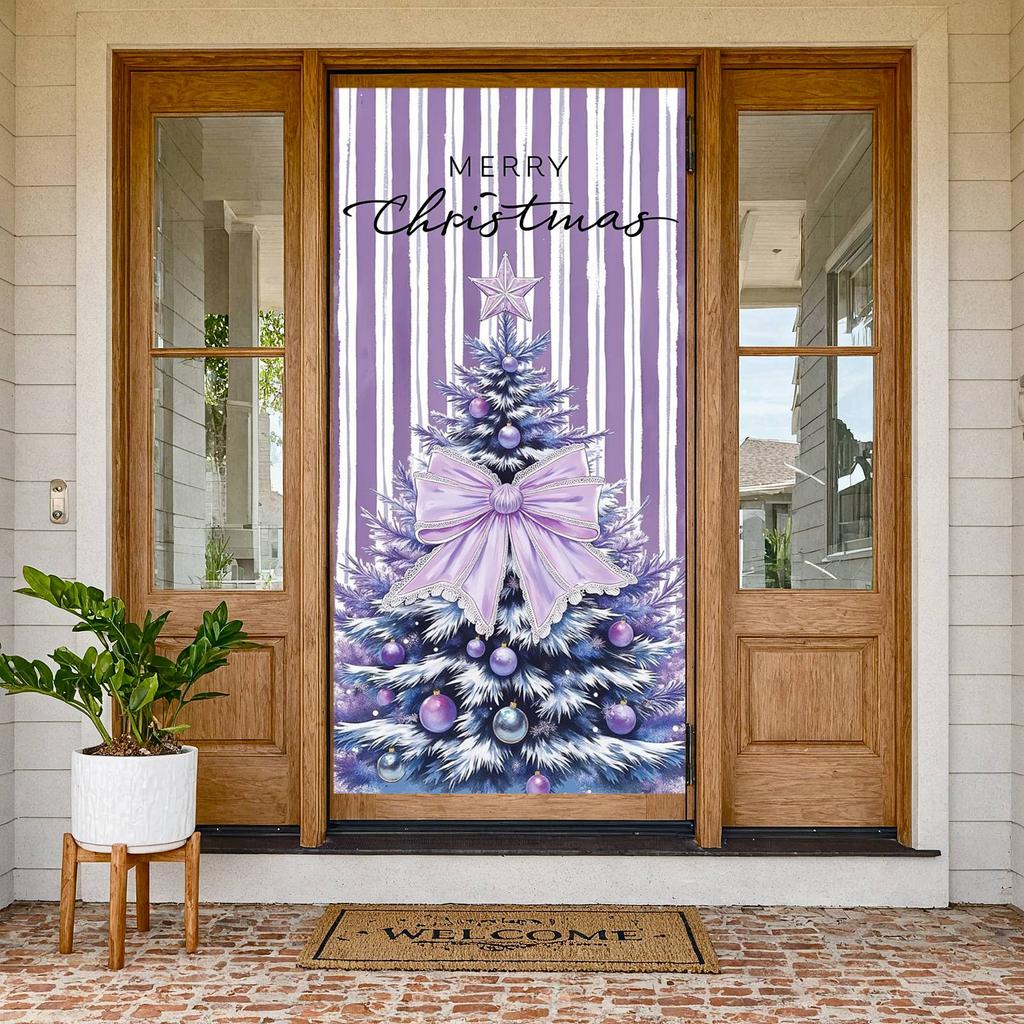 Merry Christmas Banner Purple Theme Christmas Decoration Display Christmas Banner Holiday Backdrop For Indoor Event Winter Xmas