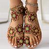 Flower Ladies Sandals Set Toe Rivet Flat Women's Shoes Vacation Plus Size Shoes