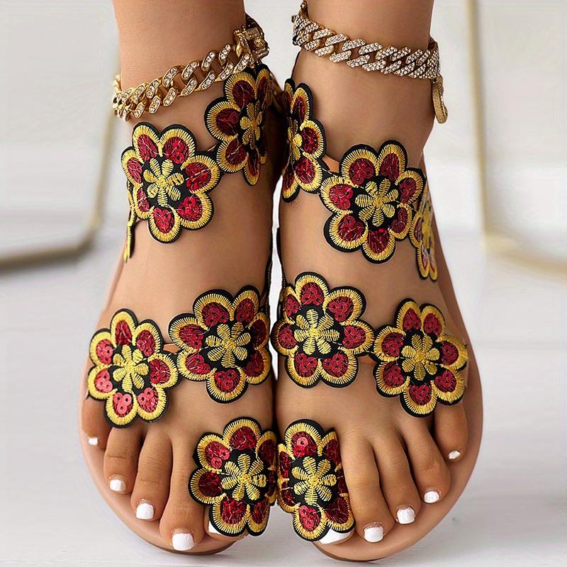 Flower Ladies Sandals Set Toe Rivet Flat Women's Shoes Vacation Plus Size Shoes