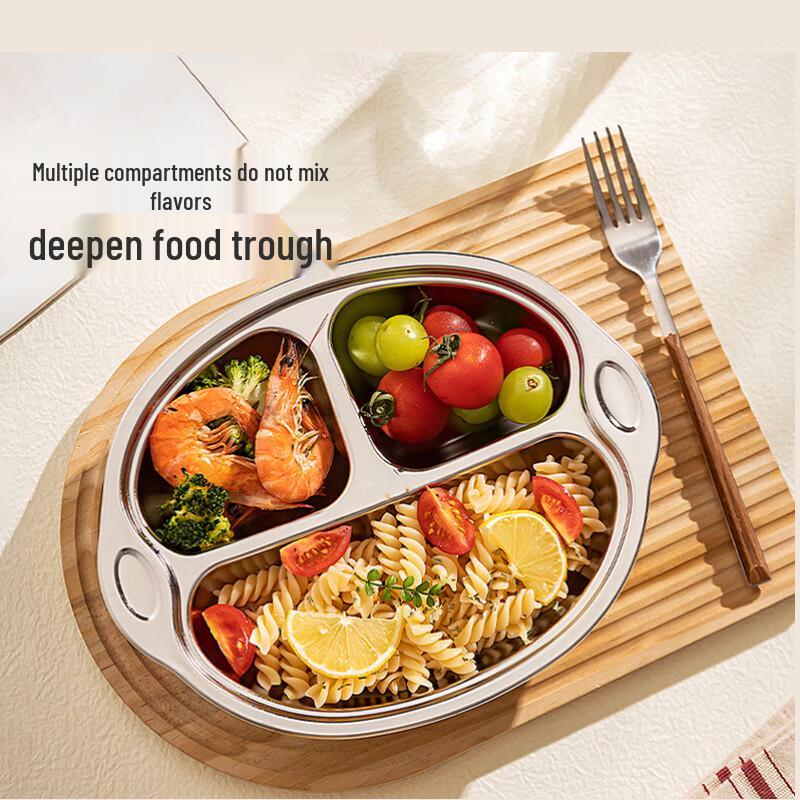 304 Stainless Steel Square 3-Compartment Kids Meal Tray